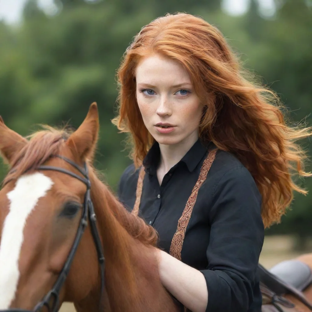 aiyoung beutiful ginger woman on horse