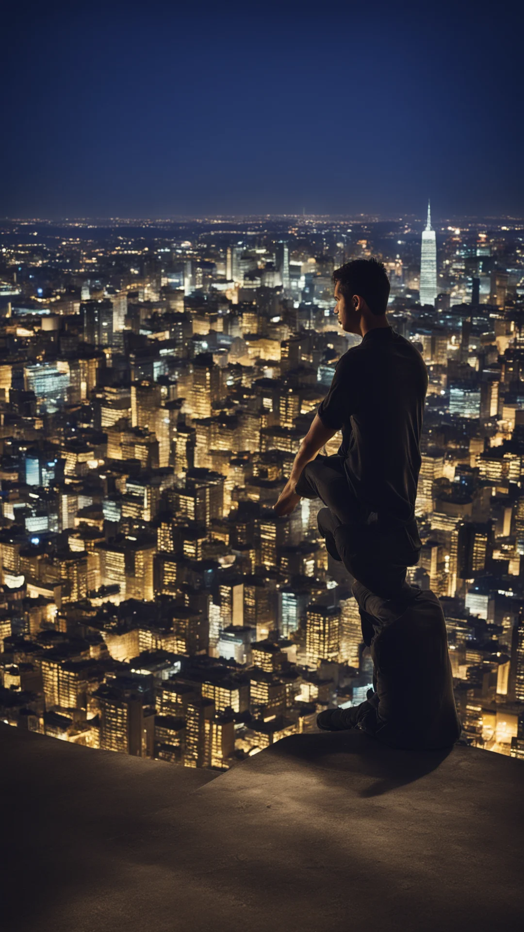 young man sitting on terace and looking on city at night confident engaging wow artstation art 3 tall