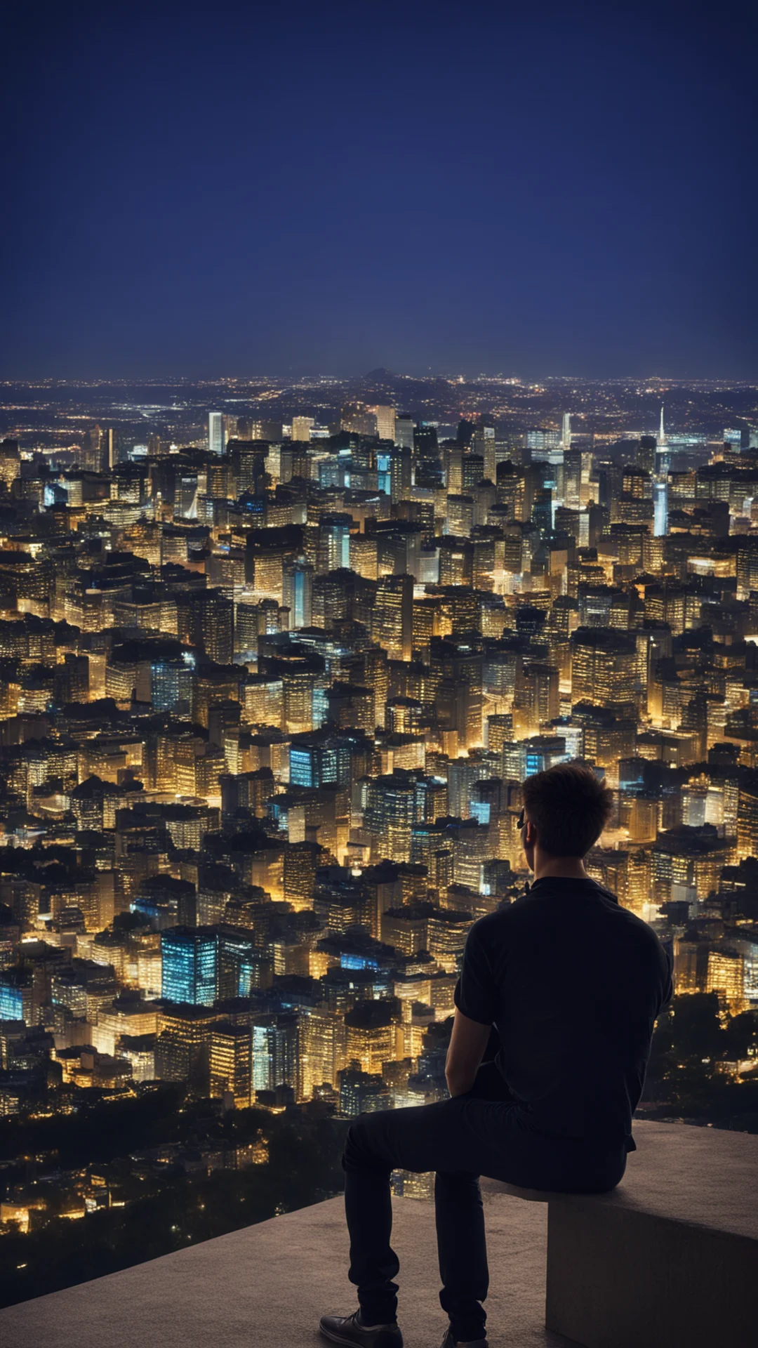 young man sitting on terace and looking on city at night good looking trending fantastic 1 tall