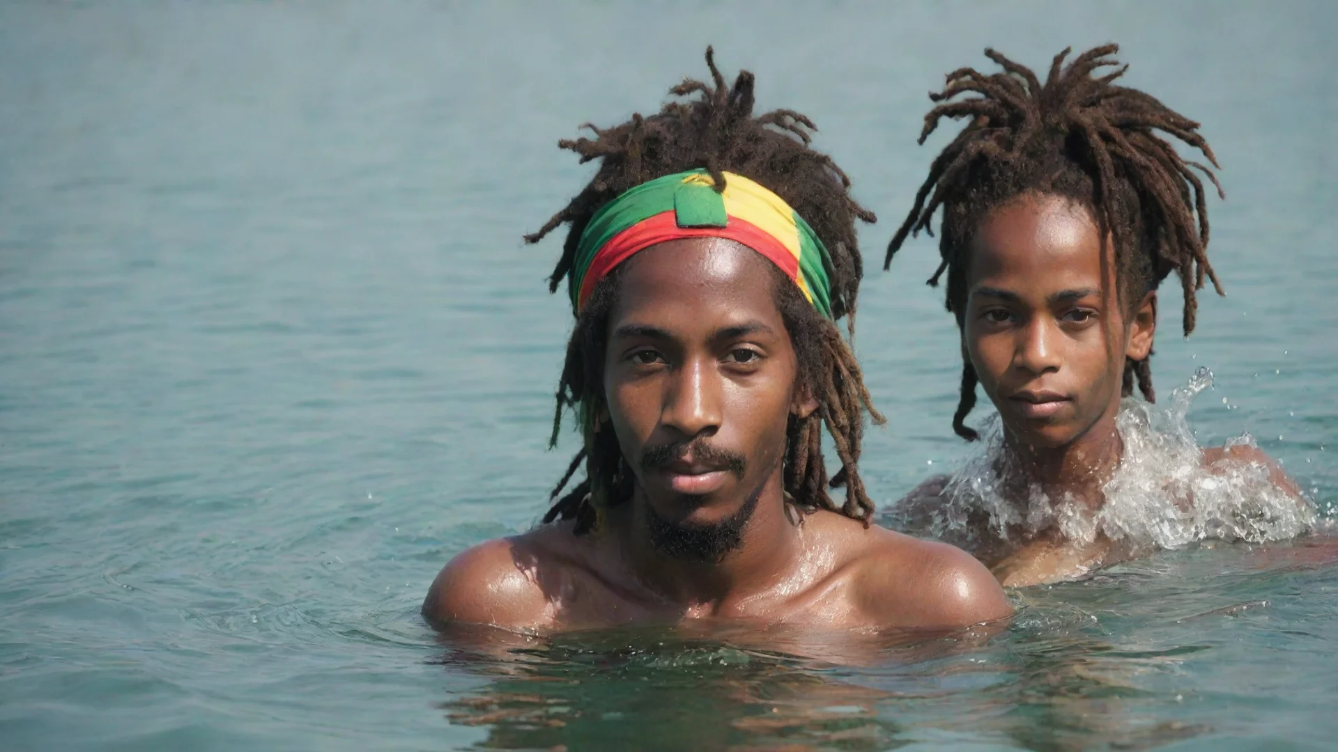 young rastaman swimming wide