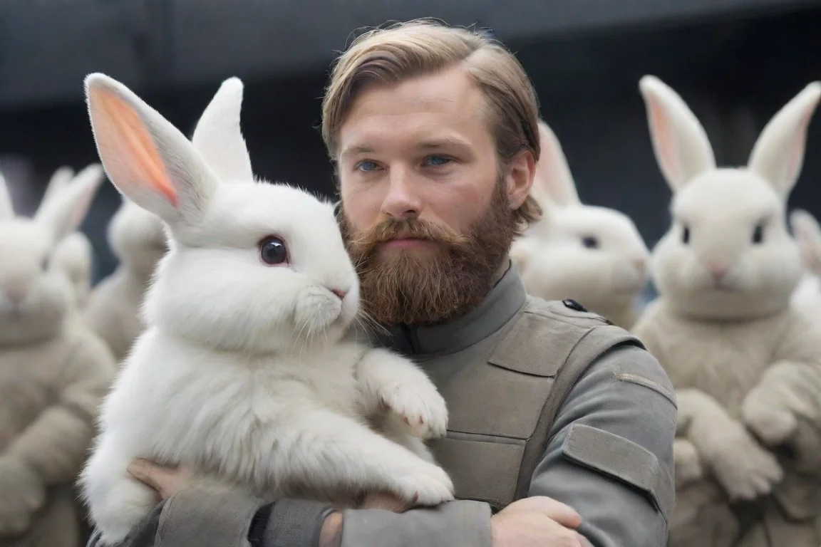 aiyoung swedish bearded space soldier hugging a cute alien rabbit parade hd landscape