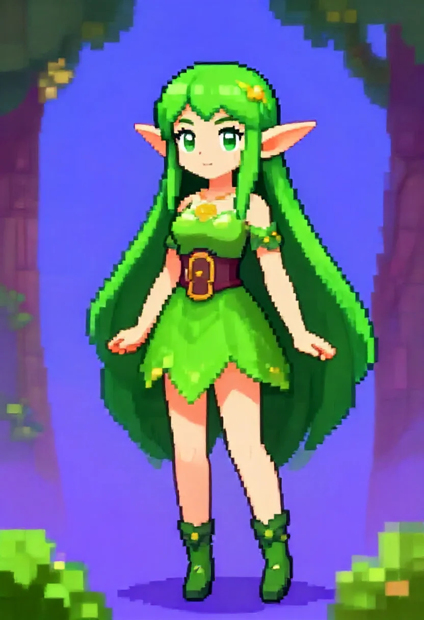 Aesthetic elf woman in 16-bit snes pixel art style