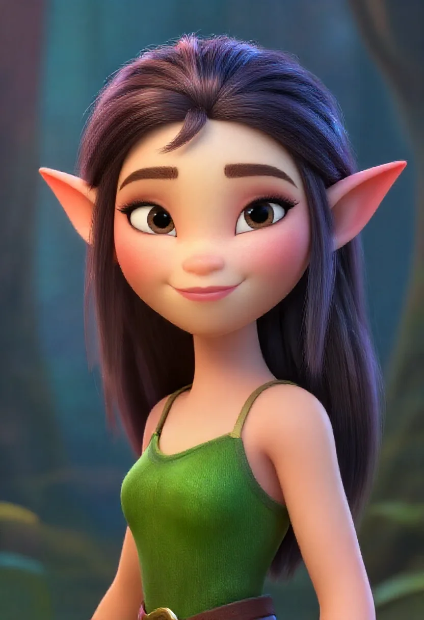 Aesthetic elf woman in dreamworks smirk 3d styling style