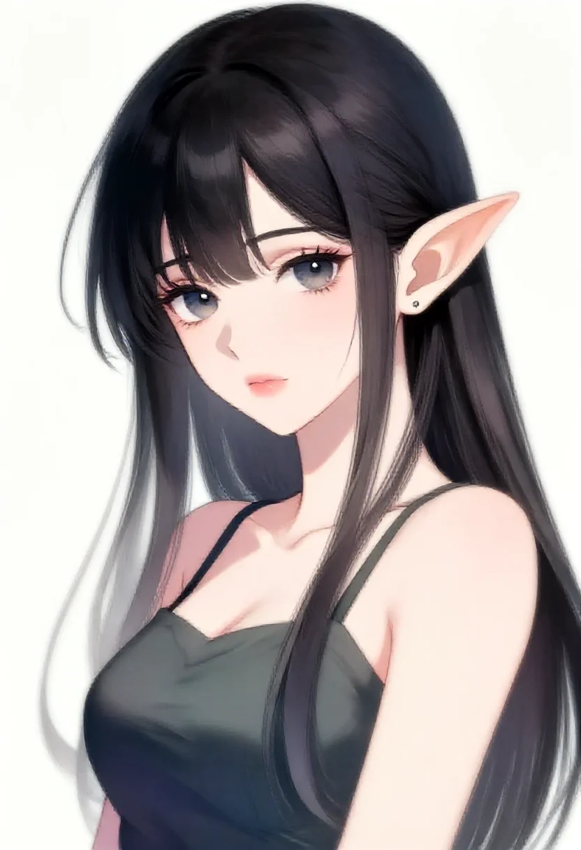 Aesthetic elf woman in manhwa clean gradient shading style