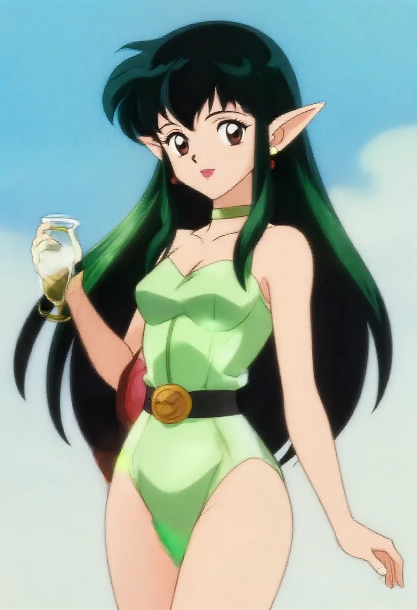 Aesthetic elf woman in 1980s retro cel anime style