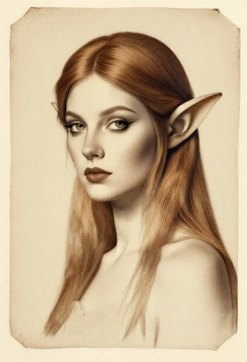Aesthetic elf woman in ernst frottage textured chance style