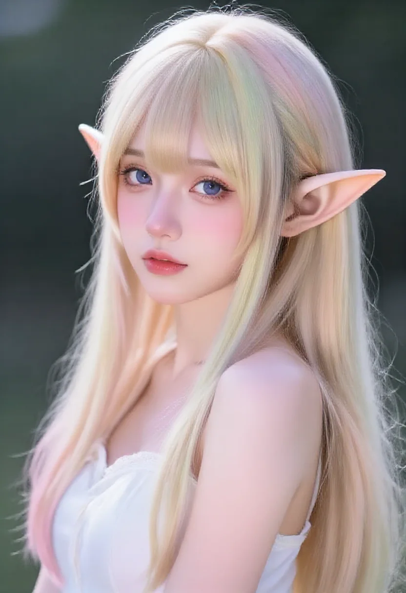 Aesthetic elf woman in takada akemi soft pastel touch style