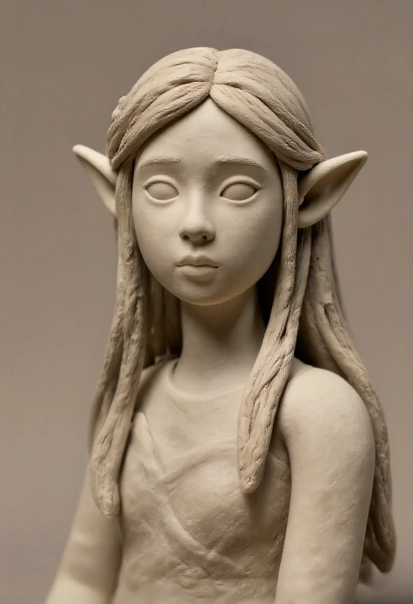 Aesthetic elf woman in clay render matte occlusion pass style