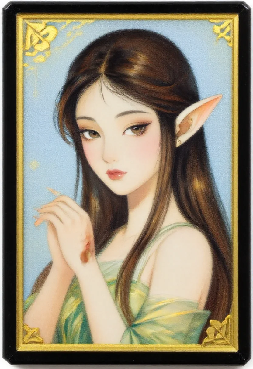 Aesthetic elf woman in japanese ema votive plaque painting style