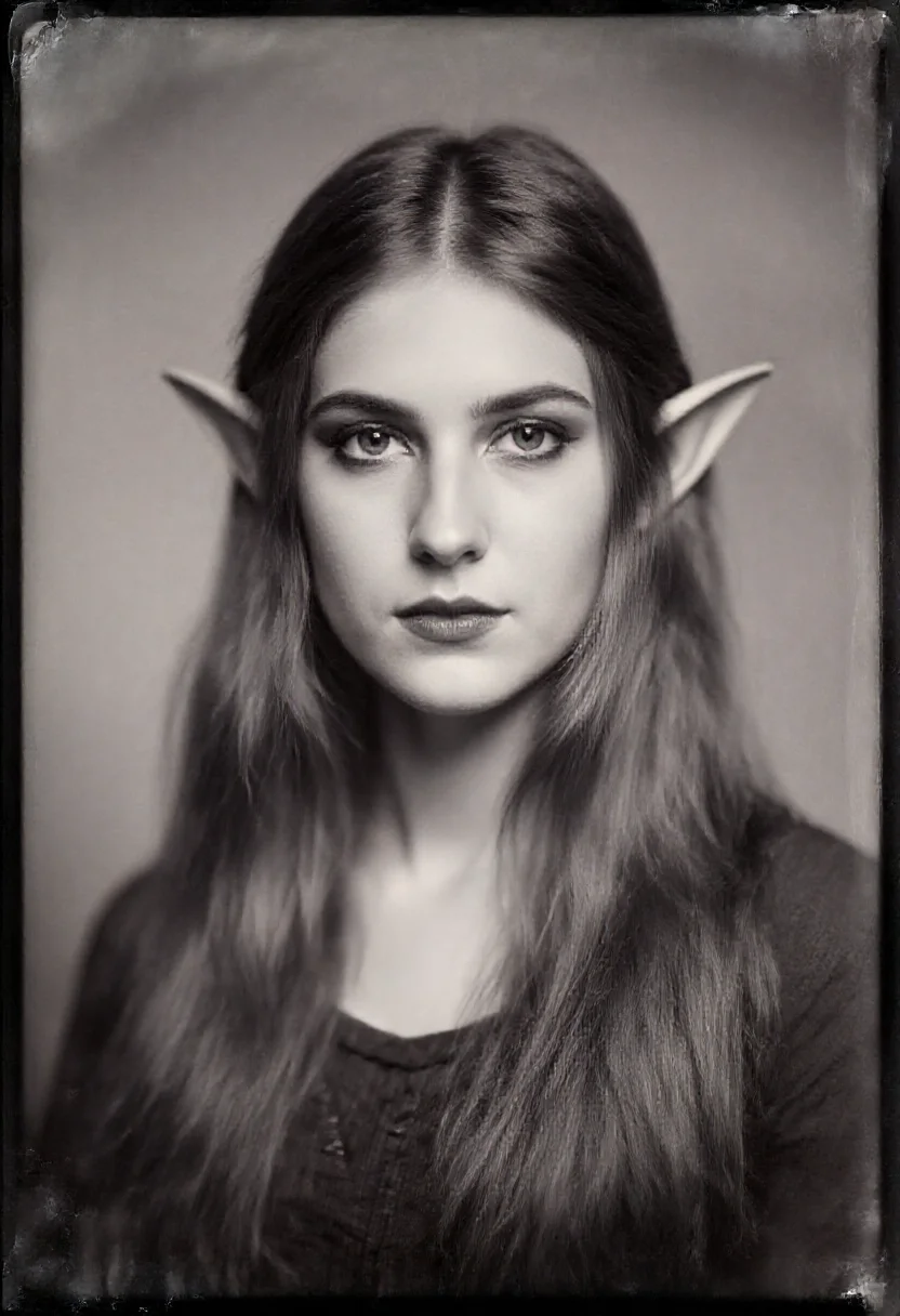 Aesthetic elf woman in tintype wet-plate collodion style