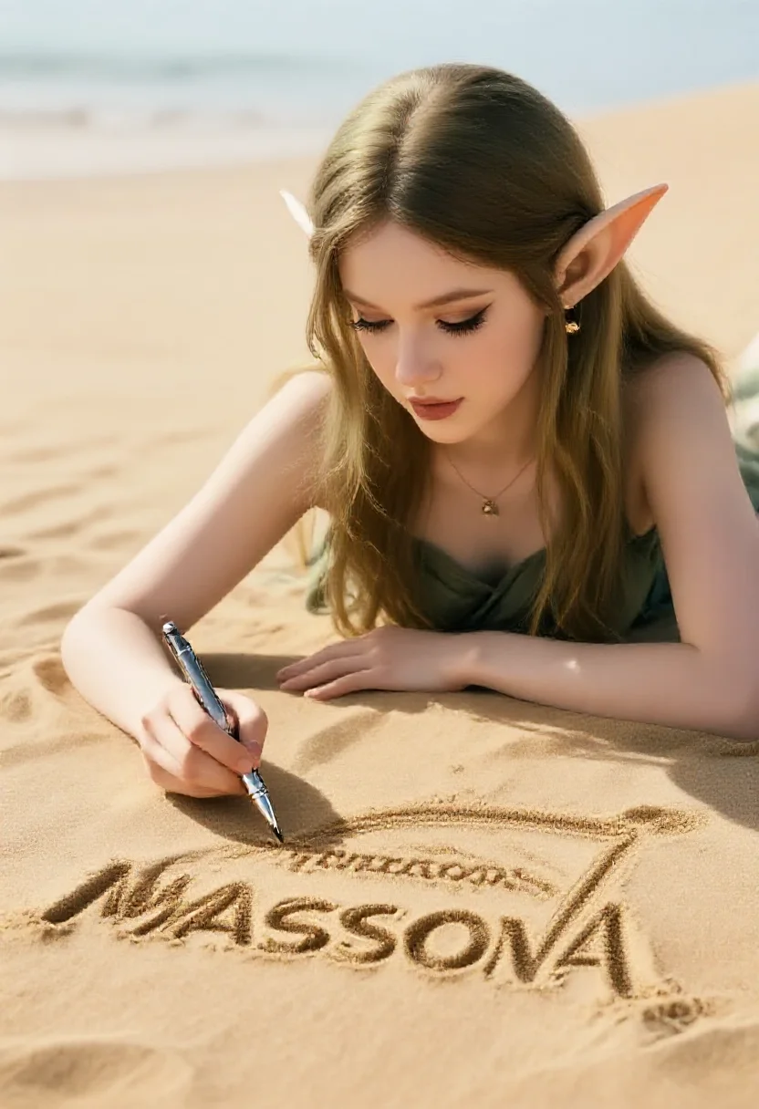 Aesthetic elf woman in masson automatic sand drawing style