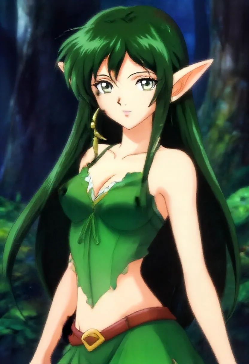 Aesthetic elf woman in early 2000s digital anime style