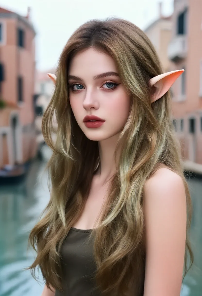 Aesthetic elf woman in venetian layered oil technique style