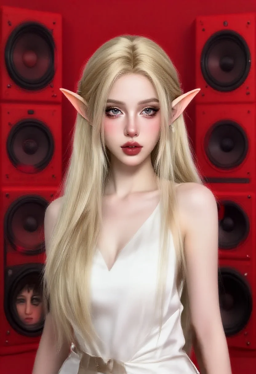 Aesthetic elf woman in virtual boy red stereo depth style