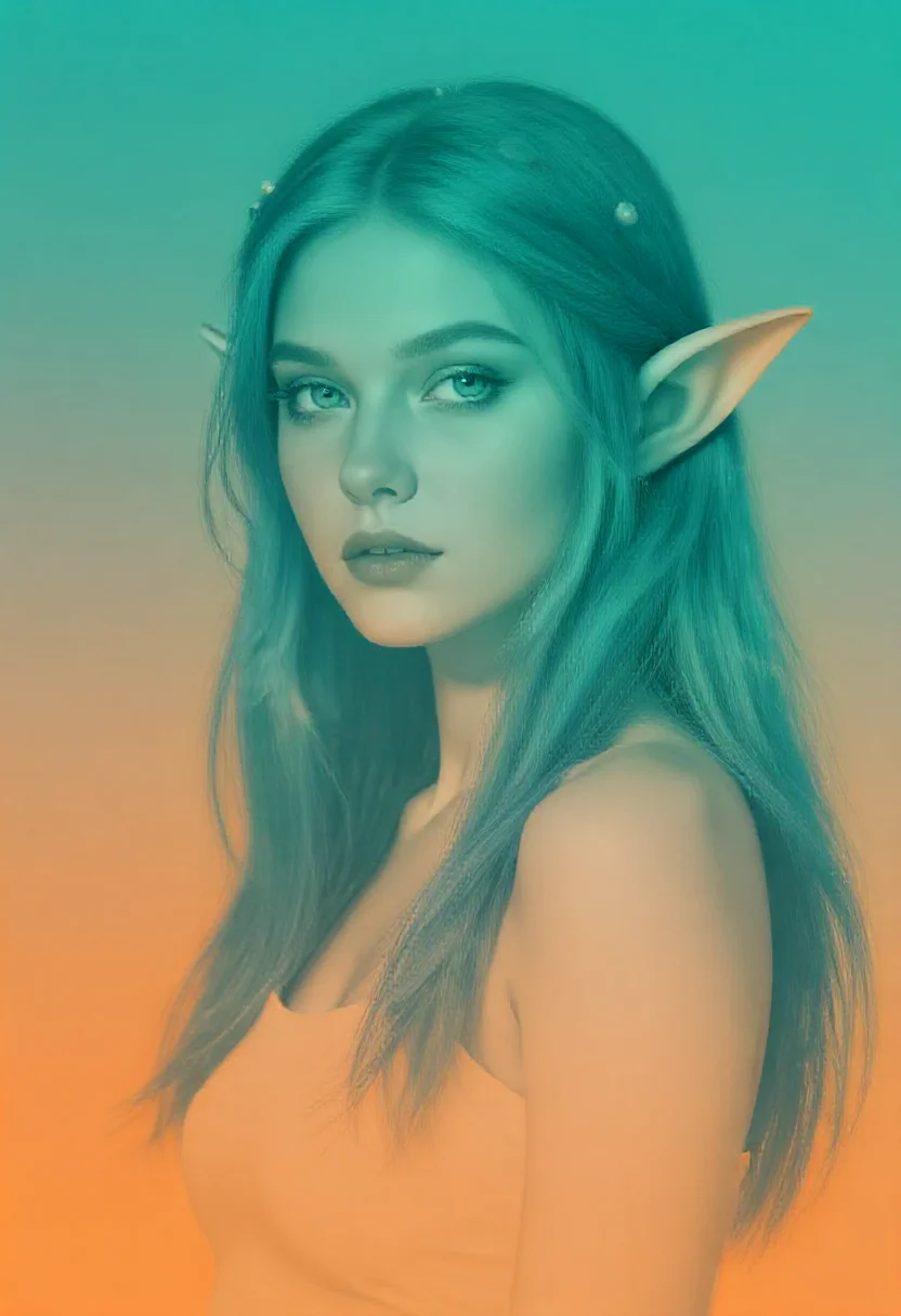 Aesthetic elf woman in duotone teal and orange grade style