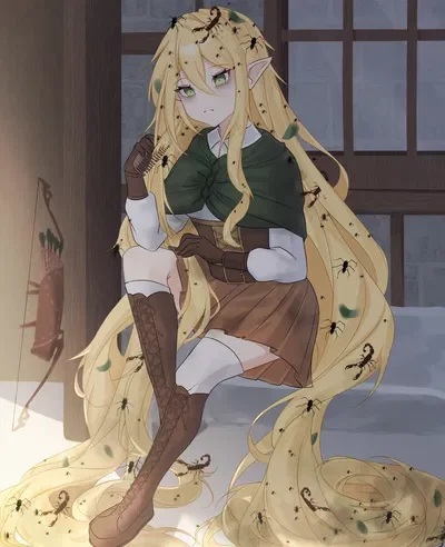 Evelyne - Cursed Elven Ranger with Absurdly long hair
