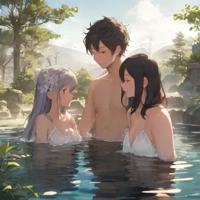 Lovely family at hot springs