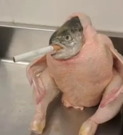 Smoking fish inside of chicken