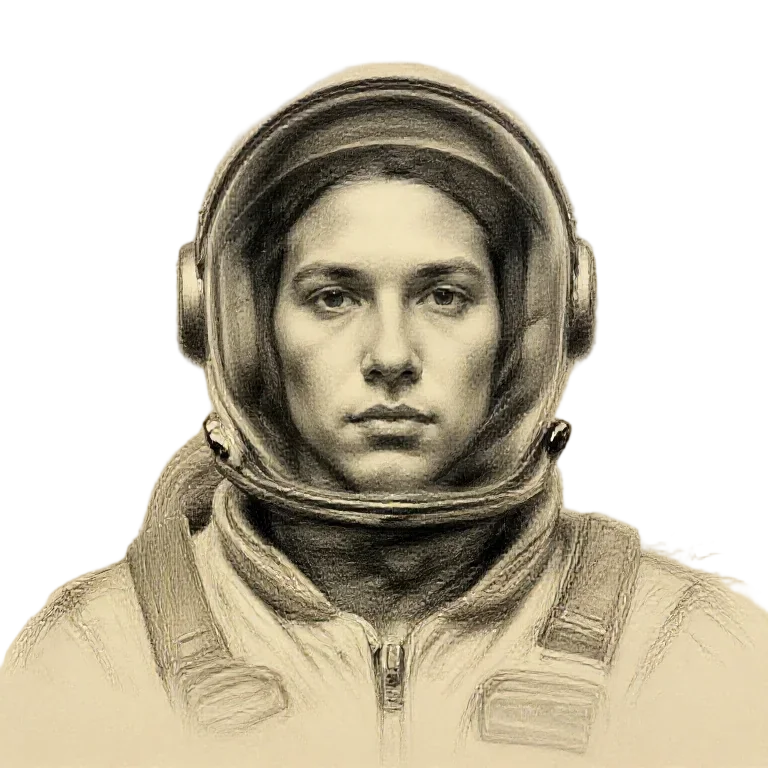 Starship Pilot · Charcoal Sketch (Calm)
