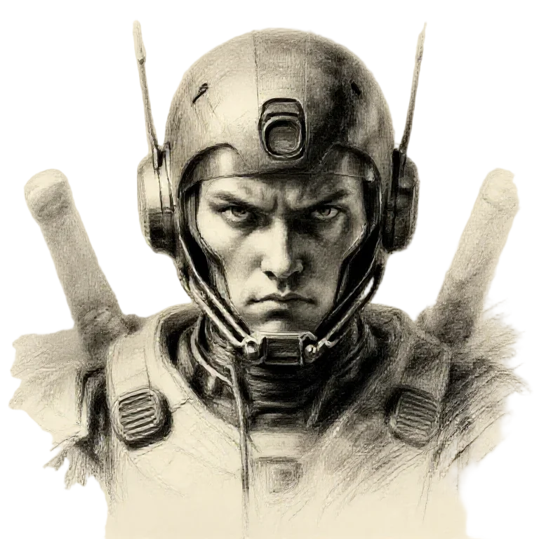 Mecha Pilot · Charcoal Sketch (Fierce)