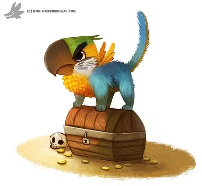 Tiny parrot Griffin protecting its Treasure